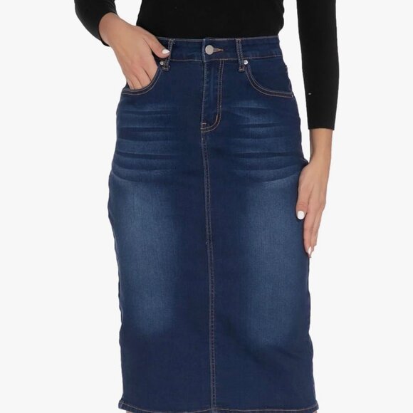 GUANYY High-Waisted Denim Midi Pencil Skirt – XL – Stretch - Picture 3 of 6
